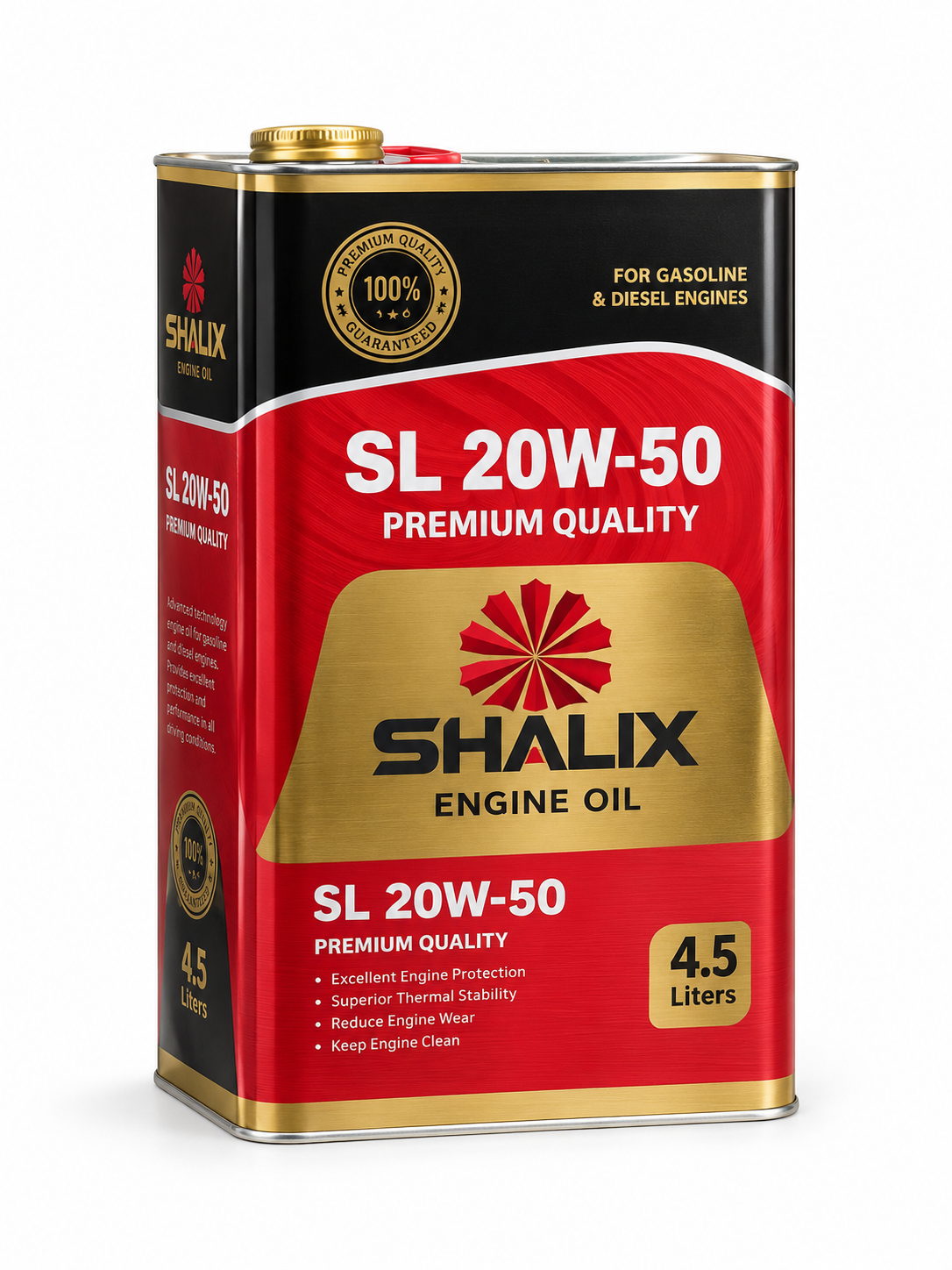 cf7f2326-6991-4669-93d3-e26a8a9963fb روغن موتور شالیکس مدل 20W50SL حجم 4/5 لیتر